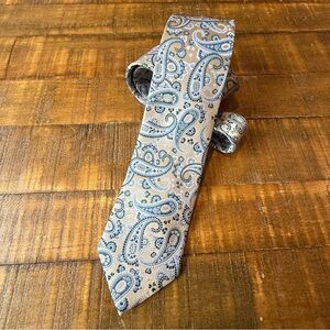 Pierre Cardin Beige and Blue Paisley Silk Tie